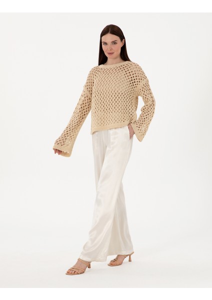 Kadın Bej Oversize Kazak 50301176-VR011
