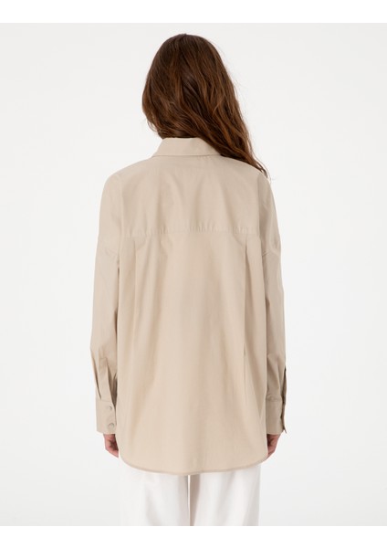 Kadın Kum Oversize Uzun Kollu Gömlek 50313596-VR085