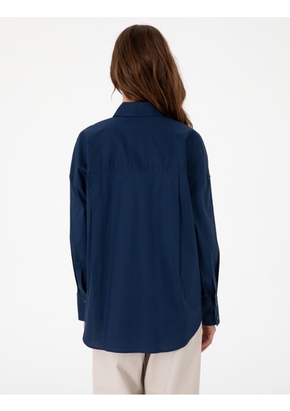 Kadın Lacivert Oversize Uzun Kollu Gömlek 50313596-VR033