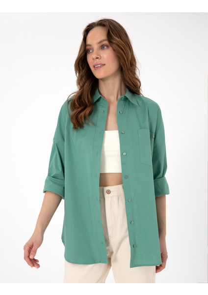 Kadın Yeşil Oversize Uzun Kollu Gömlek 50313596-VR054