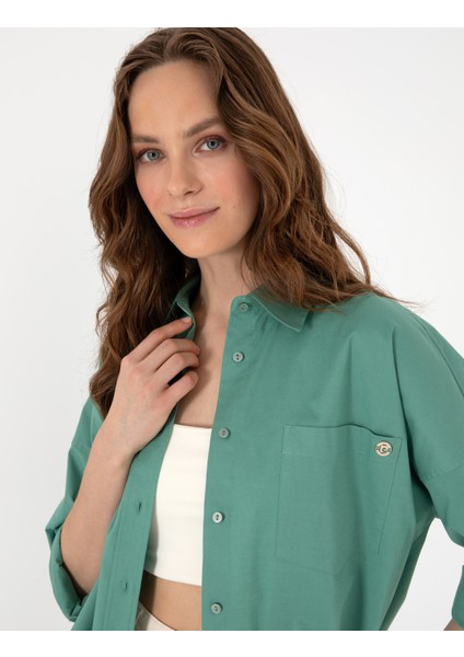 Kadın Yeşil Oversize Uzun Kollu Gömlek 50313596-VR054