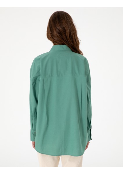 Kadın Yeşil Oversize Uzun Kollu Gömlek 50313596-VR054