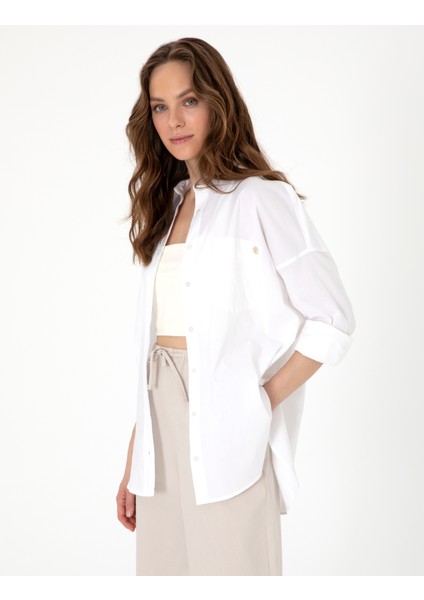 Kadın Beyaz Oversize Uzun Kollu Gömlek 50313596-VR013 modelleri