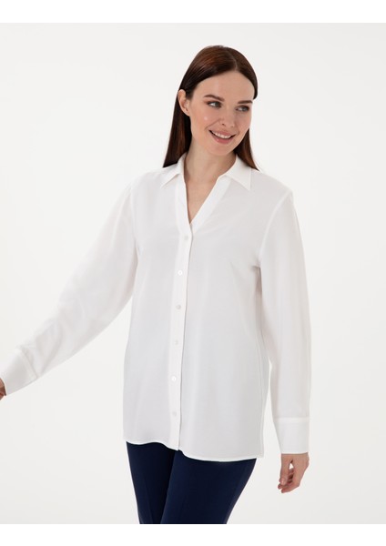 Kadın Beyaz Comfort Fit Uzun Kollu Gömlek 50311566-VR013 modelleri