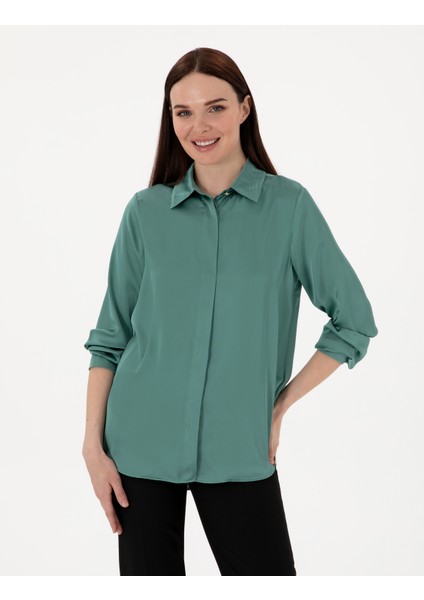 Kadın Yeşil Comfort Fit Uzun Kollu Gömlek 50301090-VR054