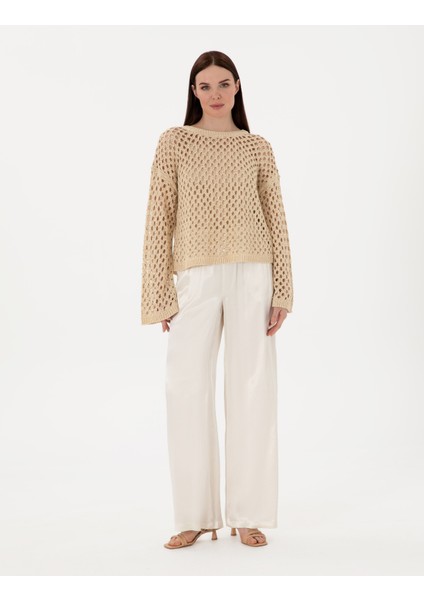 Kadın Ekru Loose Fit Kanvas Pantolon 50301267-VR019