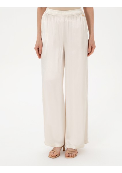 Kadın Ekru Loose Fit Kanvas Pantolon 50301267-VR019