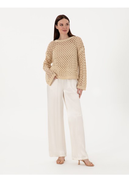 Kadın Ekru Loose Fit Kanvas Pantolon 50301267-VR019