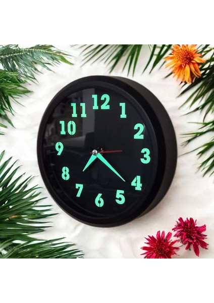 Fosforlu Metal Siyah Mini Duvar Saati Çap 20 cm Küçük Saat fiyatları