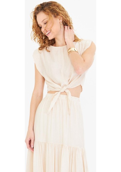 Çizgili Önü Bağlamalı Bluz