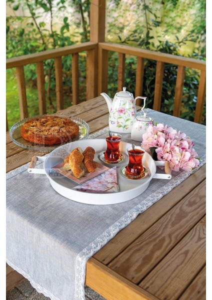 2 Li Ahşap Kulplu 51 cm Metal Tepsi ve 37 cm Beyaz Tepsi Çay Kahve Sunum Tepsisi indirimleri