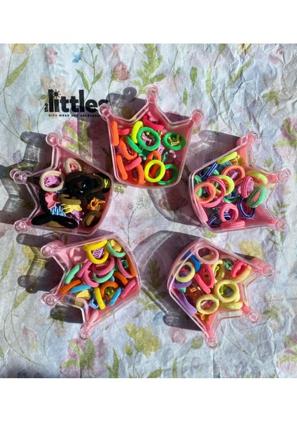 Kız Çocuk Taç Şeklinde Kutulu Karışık Renk Lastik Toka ve Sıkıştırmalı Mini Toka Seti fiyatları