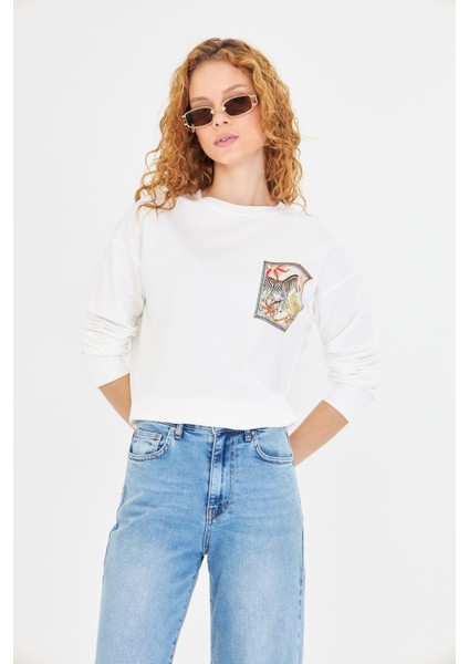 Zebra Baskılı İki İplik Sweatshirt