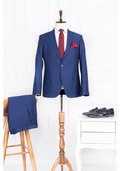 Erkek Slim Fit Mono Yaka Parlament Takım Elbise