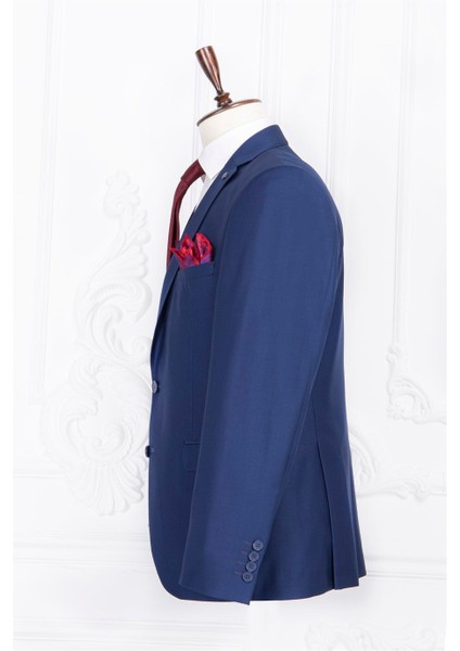 Erkek Slim Fit Mono Yaka Parlament Takım Elbise