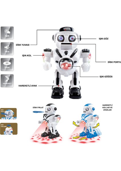 Işıklı ve Müzikli Disk Atan Uzay Savaşçısı Pilli Robot