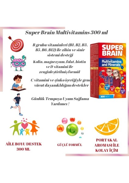 Çocuk Multivitamin Şurubu | Kolin + Magnezyum + B12 | 300 ml