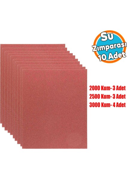 Araba Far Temizle Parlatma Ince Kalın Kum Su Zımpara Kağıt Seti 2000-2500-3000 Kum (10 Adet)