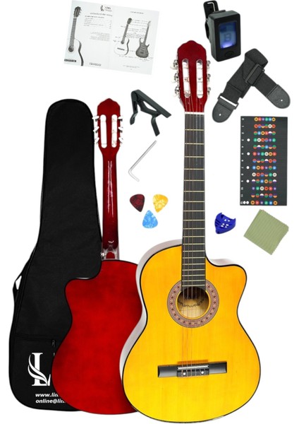 CG-3901Y Klasik Gitar 4/4 Sap Ayarlı Kesik Kasa Full Set - Sarı