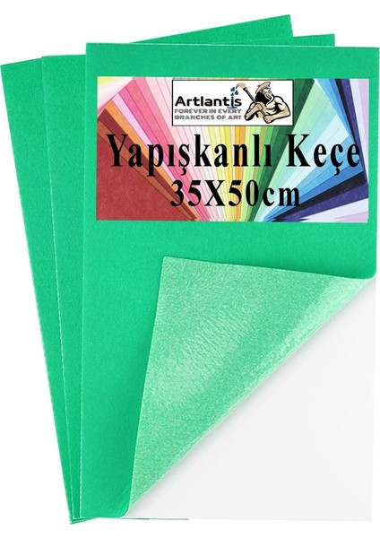 Açık Yeşil Yapışkanlı Keçe 35X50 cm 3 Adet 2.0 mm Kendinden Yapışkanlı Renkli Hobi Keçesi Elişi Keçe Kumaşı Anasınıfı
