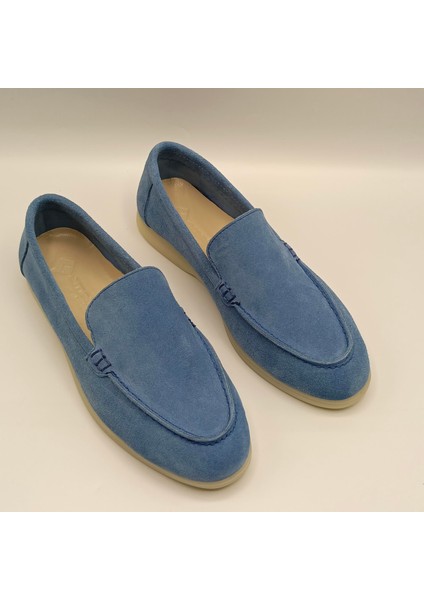 Amy Mavi Süet Kadın Loafer Ayakkabı