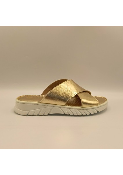 Alessia Gold Deri Comfort Terlik
