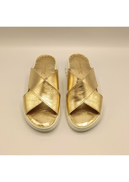 Alessia Gold Deri Comfort Terlik modelleri