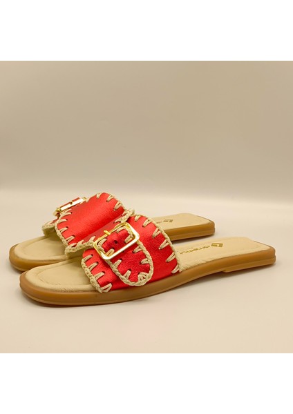 Otantik Kırmızı Deri Kadın Terlik fırsatları