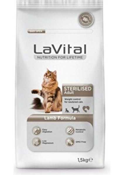 Lavital Kuzu Etli Kısırlaştırılmış Yetişkin Kedi Maması 1,5 kg indirimleri
