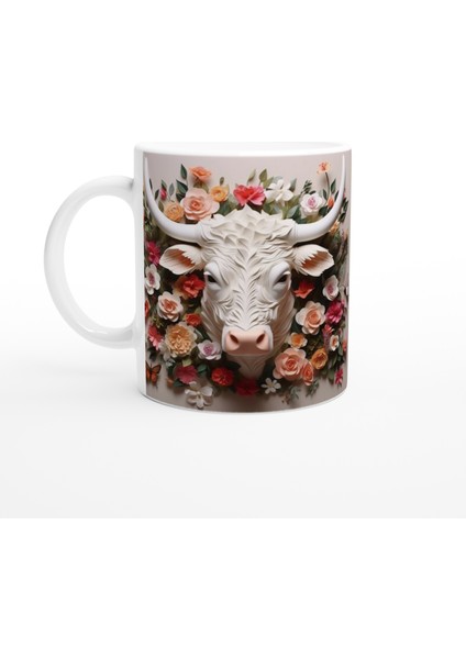 Çiçekli Boğa Baskılı Kupa Bardak