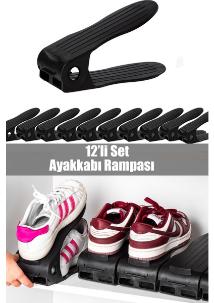 Org -201 12 Li Ayakkabı Rampası Ayakkabı Düzenleyici Dolap Içi Organizer - Siyah