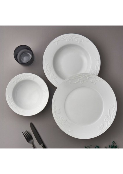 Güral Porselen Dinemis 18 Parça 6 Kişilik Rölyefli Yemek Takımı