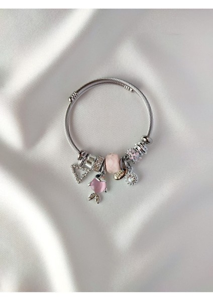 Gümüş Renk Pembe Balık Charmlı Pandora Çelik Bileklik - 3158 fiyatları