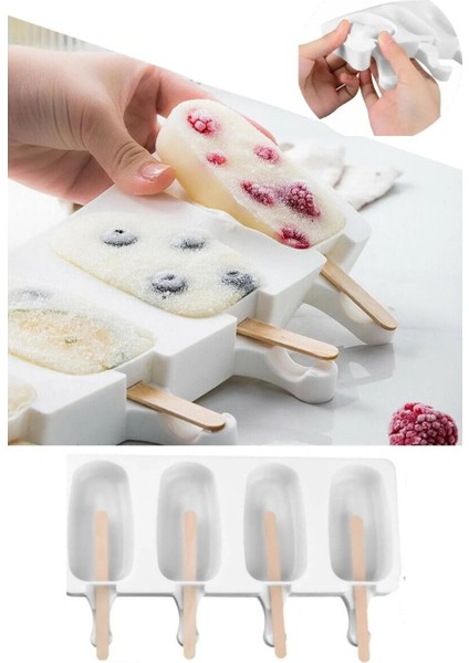 Magnum Dondurma Kalıbı 4'lü Büyük Boy Pratik Magnum Silikon Dondurma Kalıbı