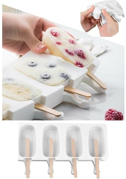 Magnum Dondurma Kalıbı 4'lü Büyük Boy Pratik Magnum Silikon Dondurma Kalıbı