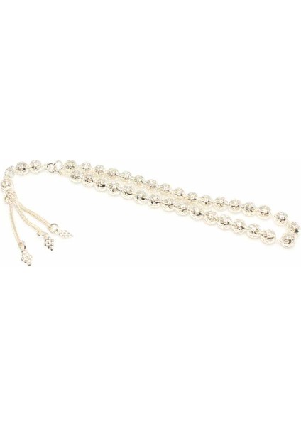 925 Ayar Gümüş Delikli Top Tesbih Üzüm Salkımı 3'Lü Püskül Beyaz