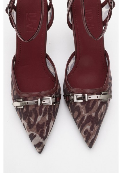 Giorno Bordo Desenli Fileli Tokalı Kadın Bilekten Bağlamalı Topuklu Ayakkabı fiyatları