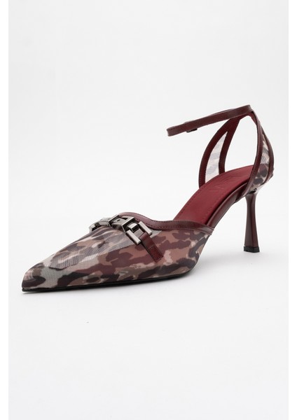 Giorno Bordo Desenli Fileli Tokalı Kadın Bilekten Bağlamalı Topuklu Ayakkabı fırsatları