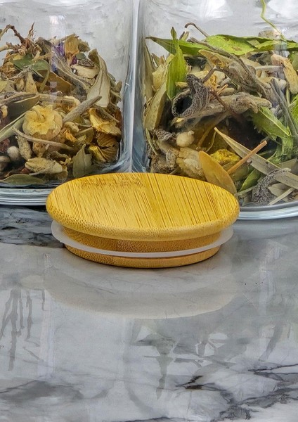 Cam Kavanoz Seti - 6'lı Bambu Kapaklı Kavanoz Takımı - 12 Parça, 250 ml