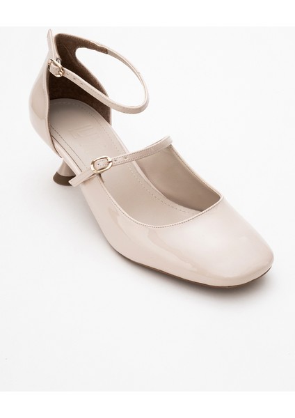 Emly Ekru Rugan Küt Burunlu Kadın Kısa Topuklu Ayakkabı modelleri