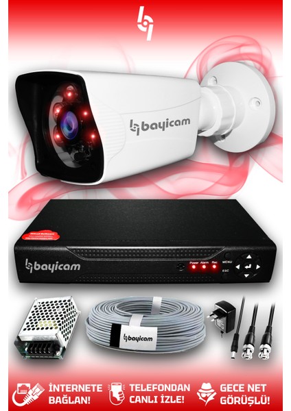 1 Kameralı Kare 1 Dış Kamera Set Hdd'siz Full Hd Gece Görüşlü Güvenlik Kamerası Sistemi
