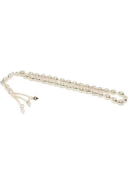 925 Ayar Gümüş Arpa Kesim Delikli Top Tesbih Beyaz