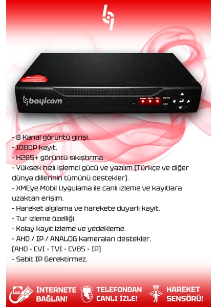 8 Kameralı Zebra 2 Iç Kamera Set 2 Tb HDD Full Hd Renkli Gece Görüşlü Güvenlik Kamerası Sistemi