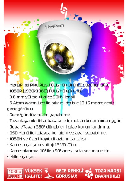 1 Kameralı Dome 1 Iç Kamera Set 250 GB HDD Full Hd Renkli Gece Görüşlü Güvenlik Kamerası Sistemi fiyatları