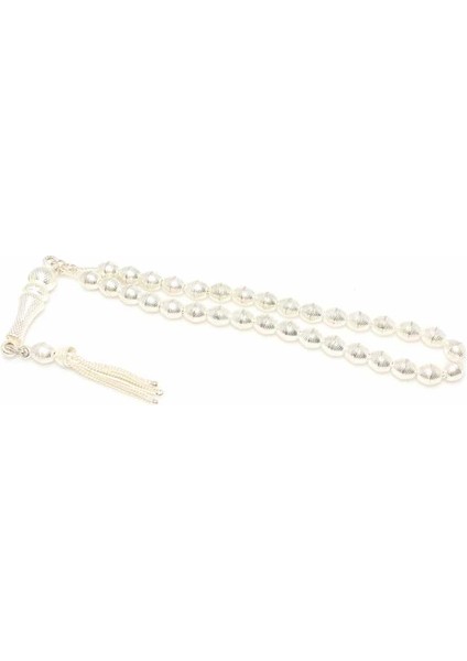 925 Ayar Gümüş Arpa Kesim Desenli Tesbih İmame Beyaz modelleri