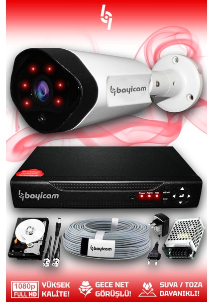 1 Kameralı Uzay 1 Dış Kamera Set 500 GB HDD Full Hd Gece Görüşlü Güvenlik Kamerası Sistemi