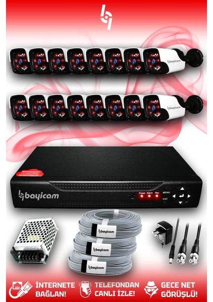 16 Kameralı Panda 16 Dış Kamera Set Hdd'siz Full Hd Gece Görüşlü Güvenlik Kamerası Sistemi