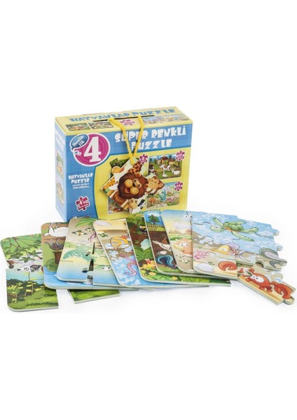 1481 Dıytoy Süper Renkli 4'lü Puzzle - Hayvanlar / 8+12+16+24 Parça Puzzle