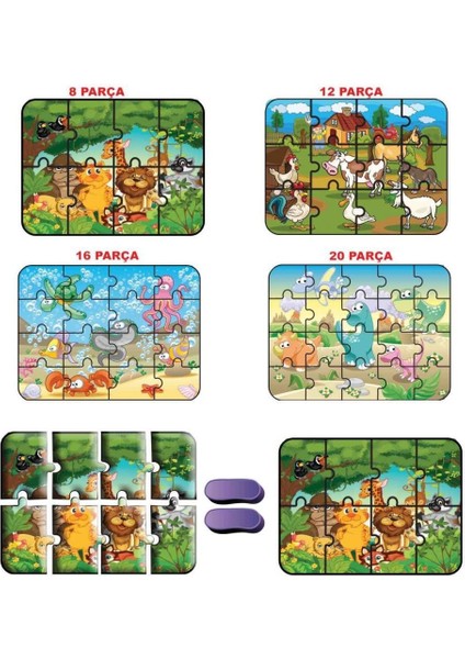 1481 Dıytoy Süper Renkli 4'lü Puzzle - Hayvanlar / 8+12+16+24 Parça Puzzle