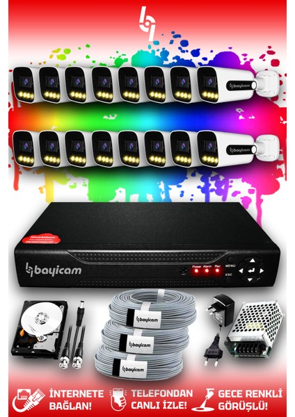 16 Kameralı Zebra 16 Dış Kamera Set 1 Tb HDD Full Hd Renkli Gece Görüşlü Güvenlik Kamerası Sistemi
